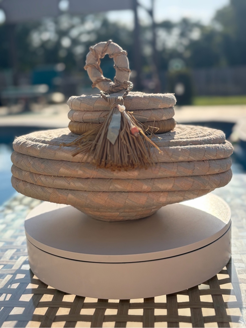 Handwoven Decorative Rope Basket with Tassel - Natural Beige
